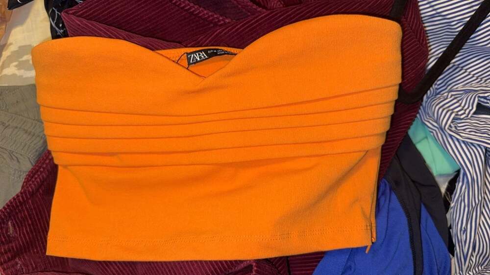 Zara Orange Pleated Strapless Crop Top Size M